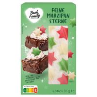 Aldi S&uuml;d  BACK FAMILY Marzipan Sterne 15 g, rot/wei&szlig;/gr&uuml;n