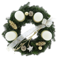 Aldi S&uuml;d  GARDENLINE Adventskranz 40 cm, wei&szlig;-gold Nordmann